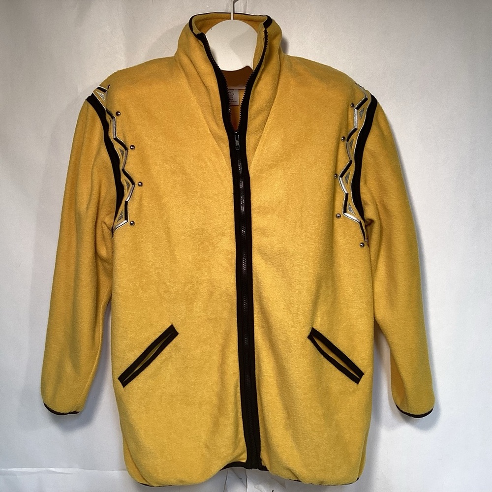 Bob Mackie Vintage Yellow Fleece Jacket with Black and Gold Accents size medium
